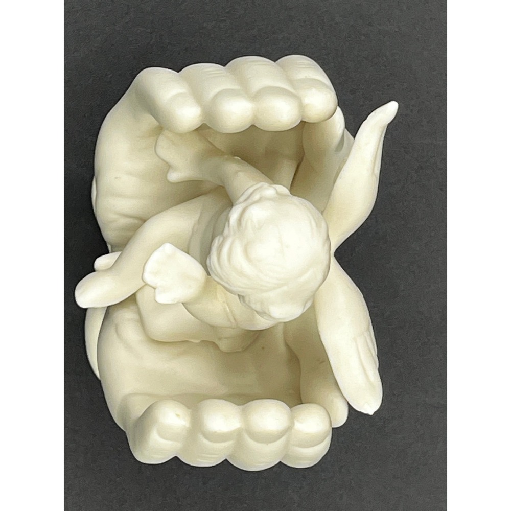 Vtg Matte White Porcelain Bisque Angel Cherub in Hands Figurine Sculpture 4.5" - Picture 6 of 7
